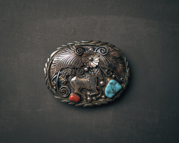 Vintage Richard Begay Horse Silver Buckle