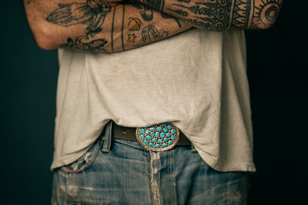 Vintage Navajo Turquoise Cluster Belt Buckle