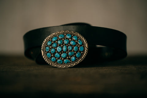 Vintage Navajo Turquoise Cluster Belt Buckle